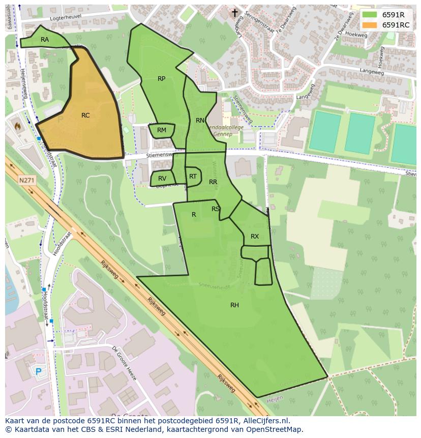 Afbeelding van het postcodegebied 6591 RC op de kaart.