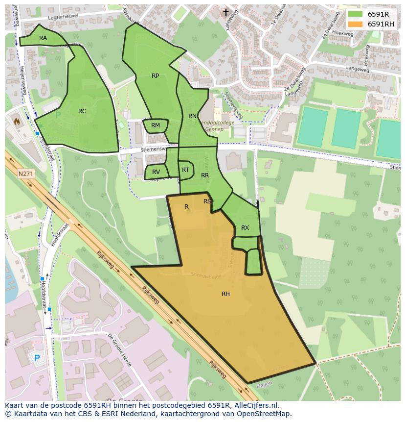 Afbeelding van het postcodegebied 6591 RH op de kaart.