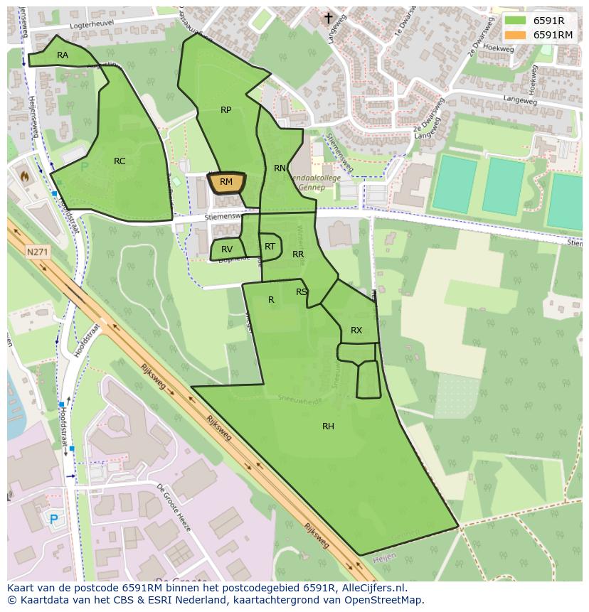 Afbeelding van het postcodegebied 6591 RM op de kaart.