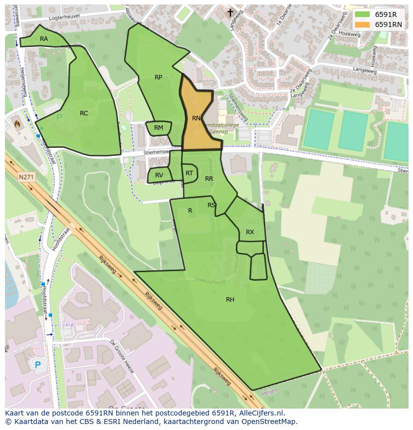 Afbeelding van het postcodegebied 6591 RN op de kaart.