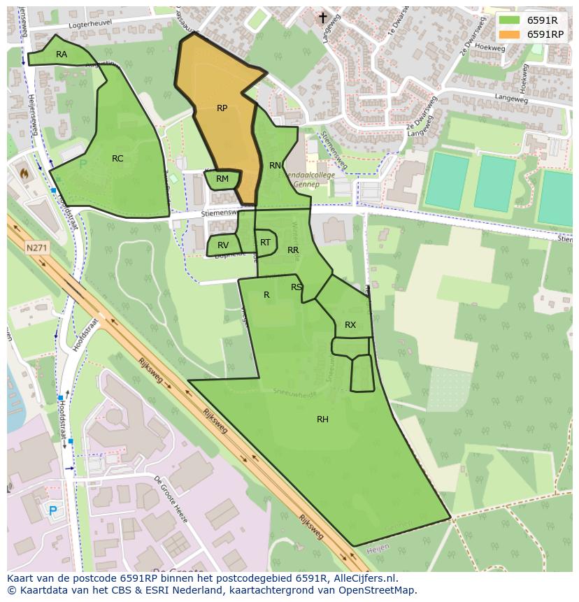 Afbeelding van het postcodegebied 6591 RP op de kaart.