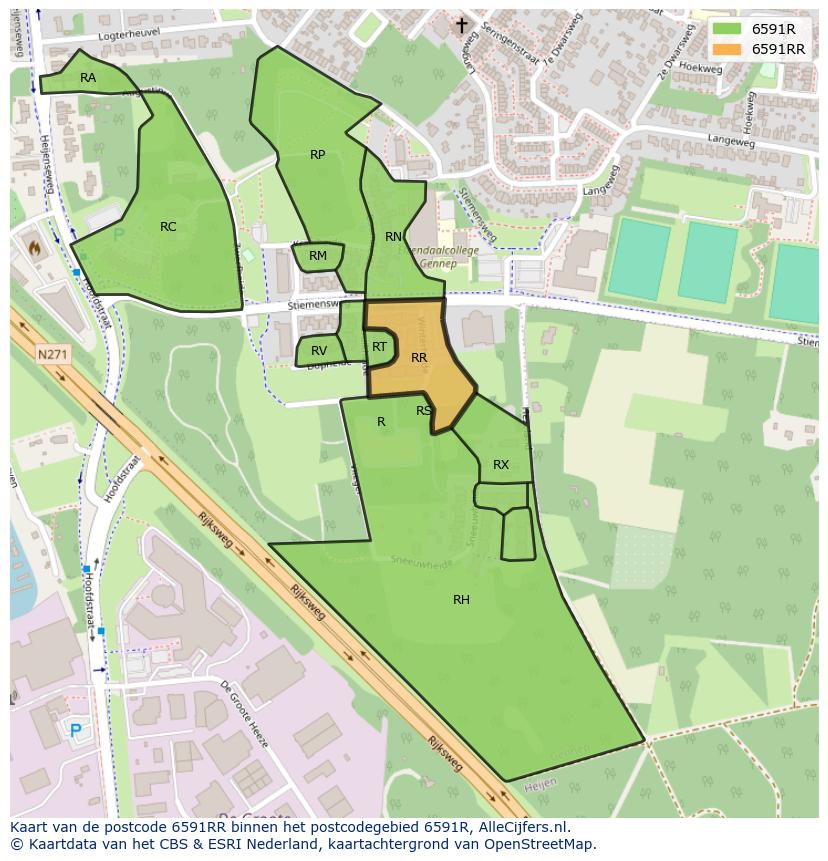 Afbeelding van het postcodegebied 6591 RR op de kaart.