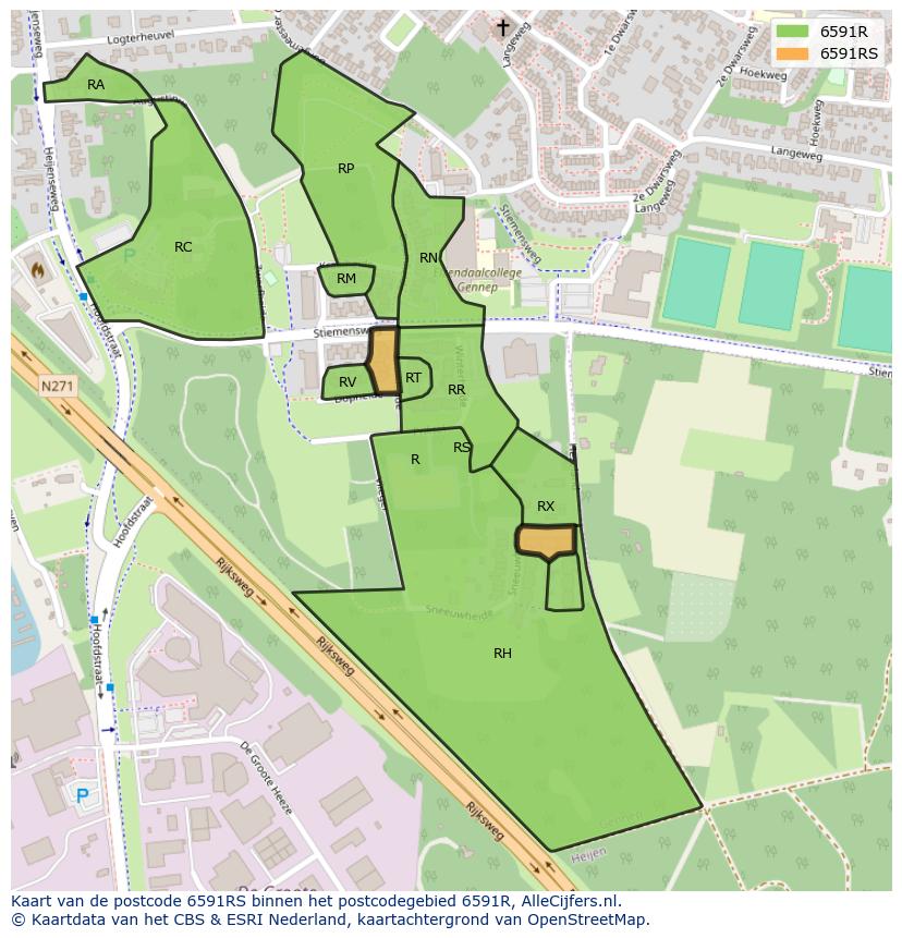 Afbeelding van het postcodegebied 6591 RS op de kaart.