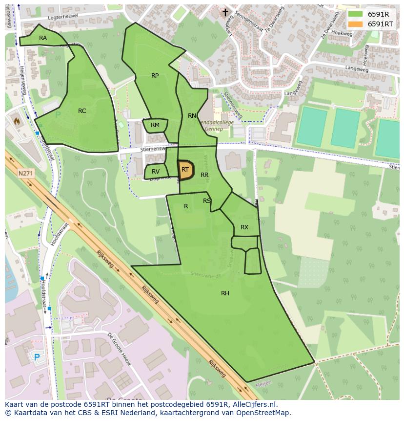 Afbeelding van het postcodegebied 6591 RT op de kaart.