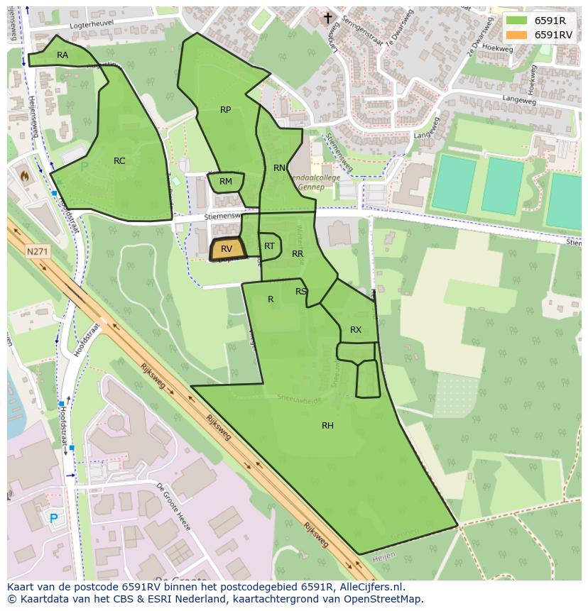 Afbeelding van het postcodegebied 6591 RV op de kaart.