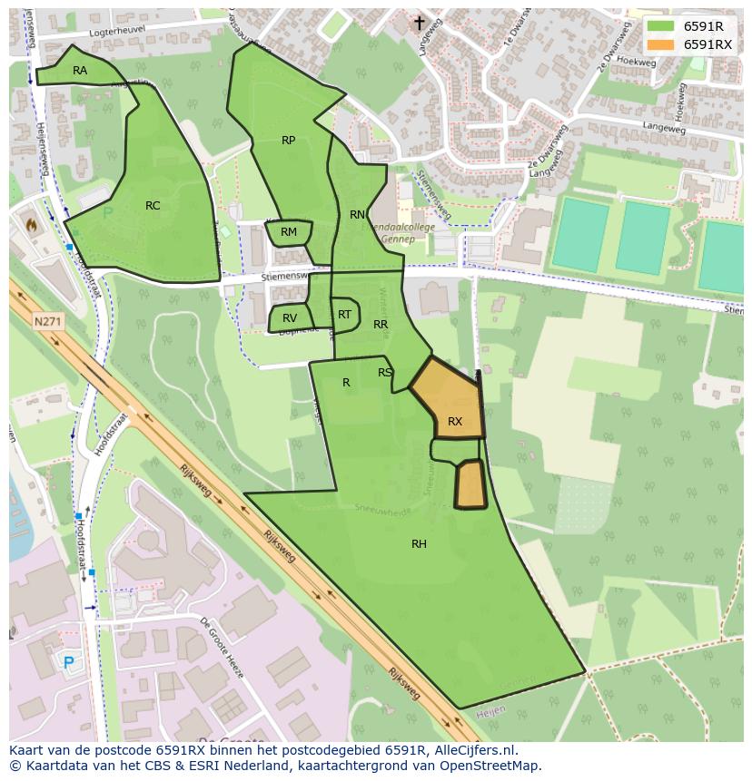 Afbeelding van het postcodegebied 6591 RX op de kaart.
