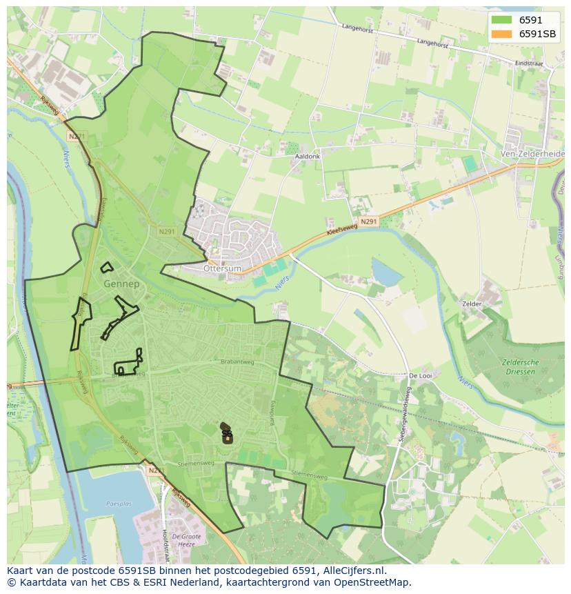 Afbeelding van het postcodegebied 6591 SB op de kaart.