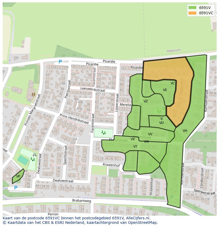 Afbeelding van het postcodegebied 6591 VC op de kaart.