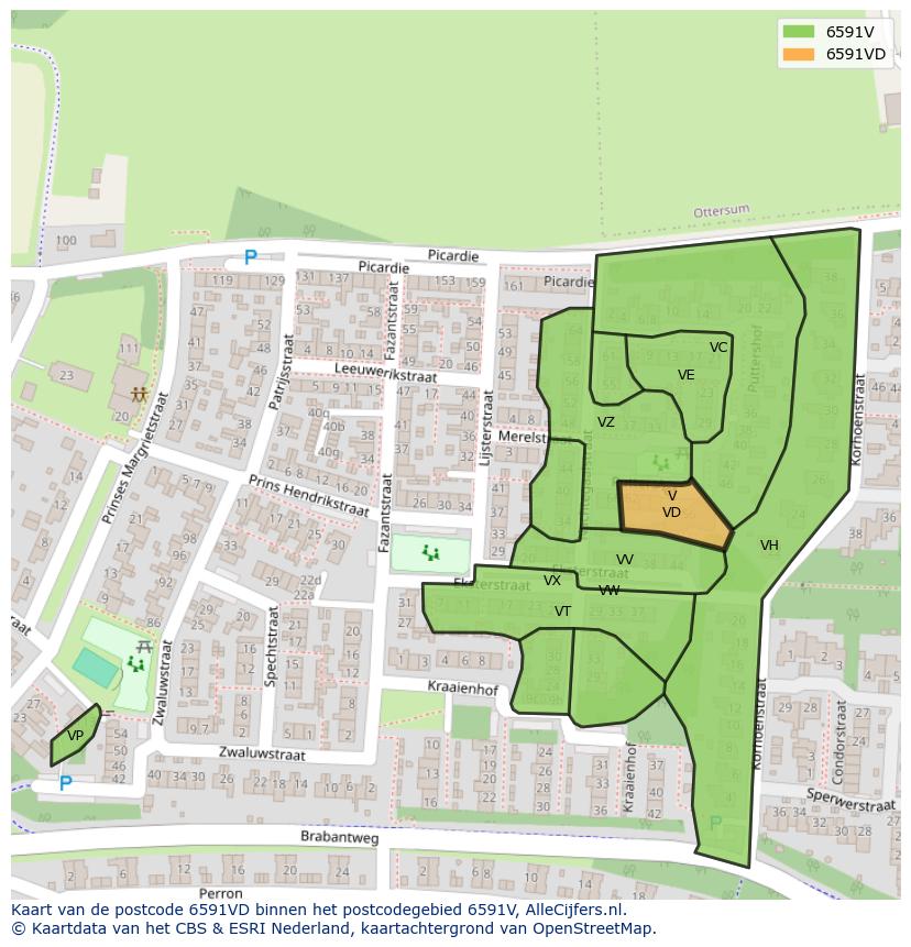 Afbeelding van het postcodegebied 6591 VD op de kaart.
