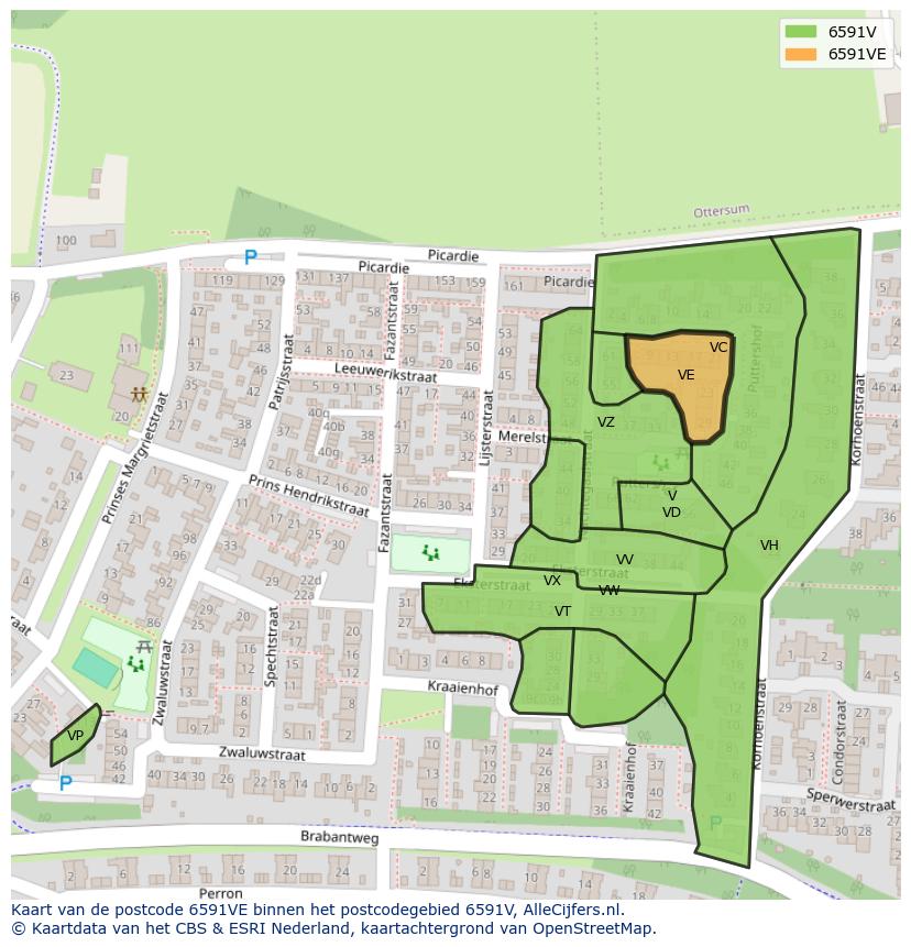Afbeelding van het postcodegebied 6591 VE op de kaart.