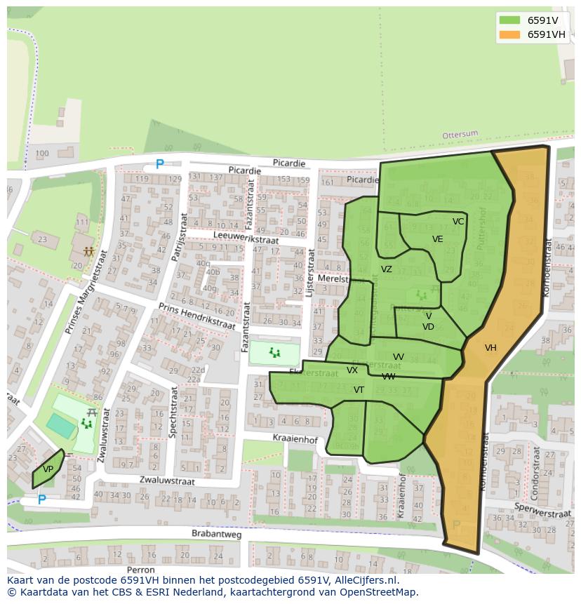 Afbeelding van het postcodegebied 6591 VH op de kaart.