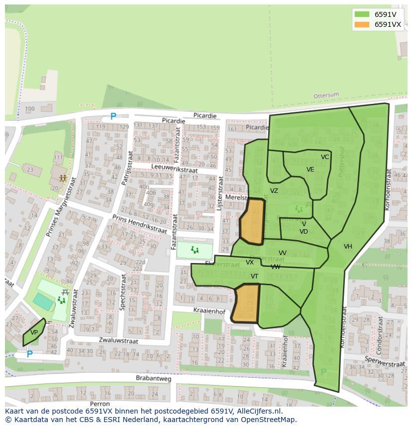 Afbeelding van het postcodegebied 6591 VX op de kaart.