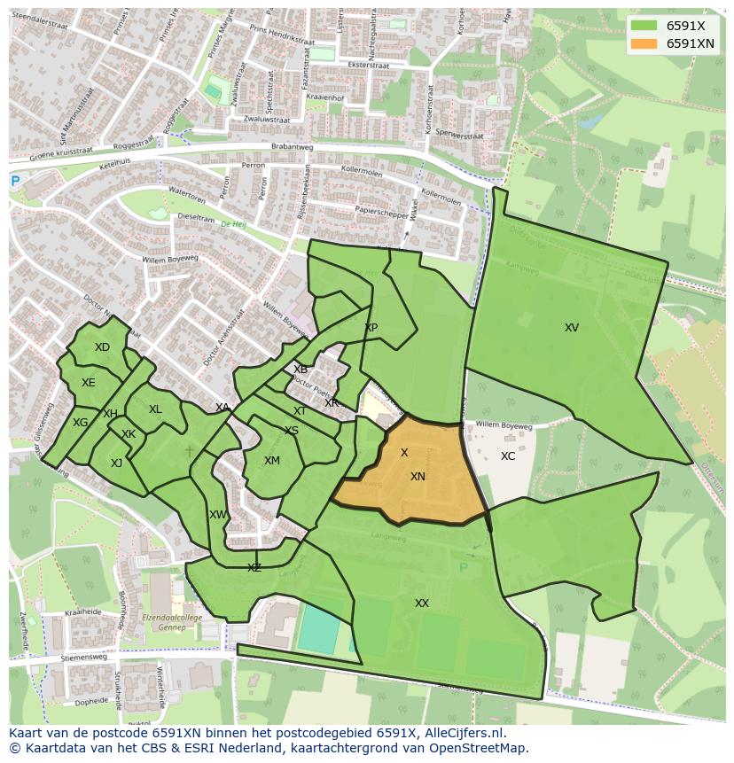 Afbeelding van het postcodegebied 6591 XN op de kaart.