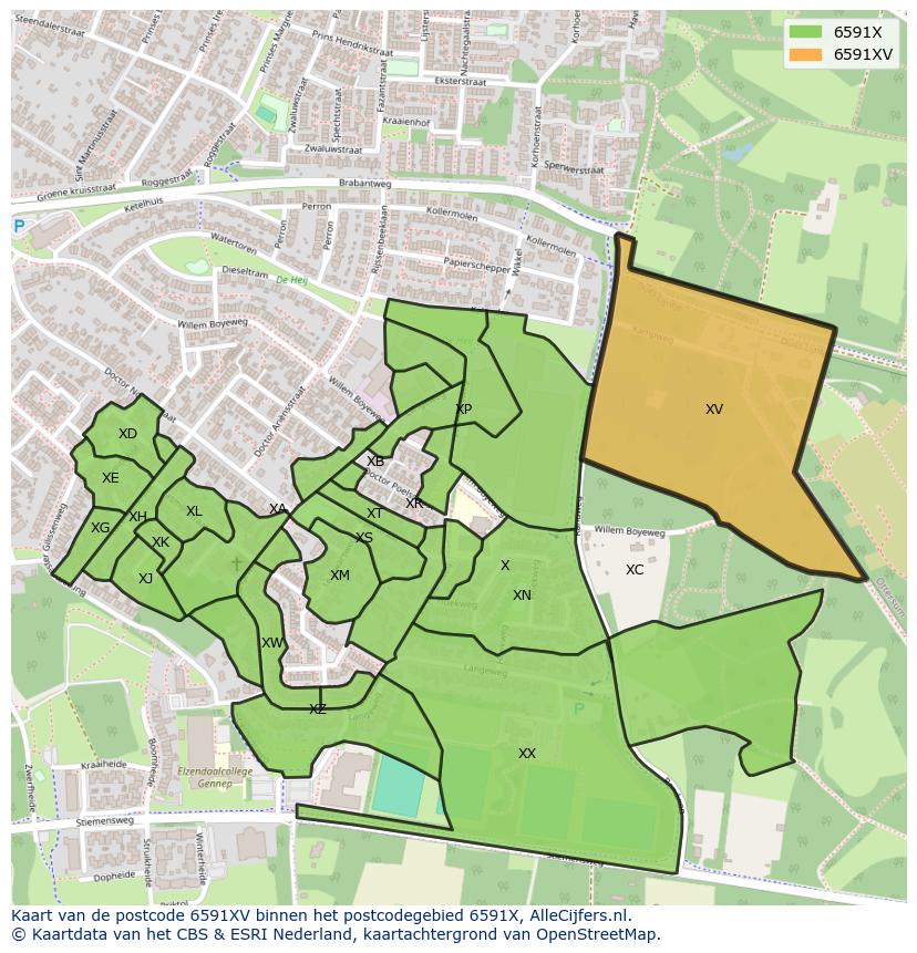 Afbeelding van het postcodegebied 6591 XV op de kaart.