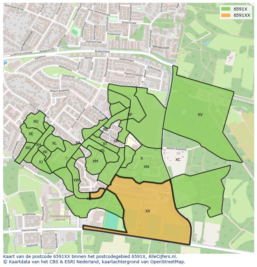 Afbeelding van het postcodegebied 6591 XX op de kaart.