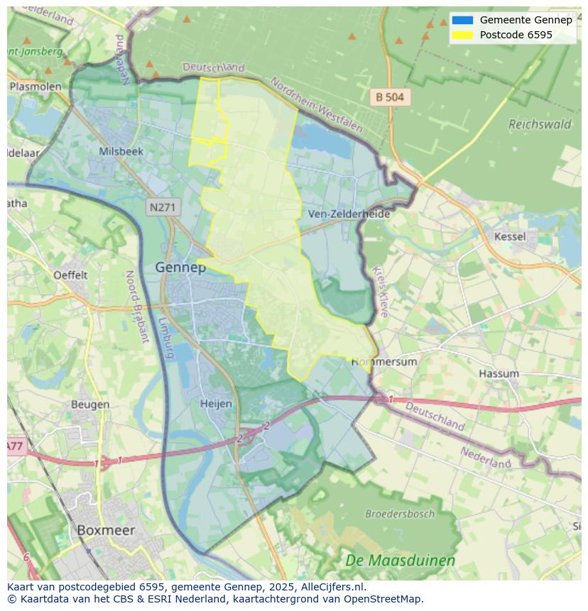 Afbeelding van het postcodegebied 6595 op de kaart.