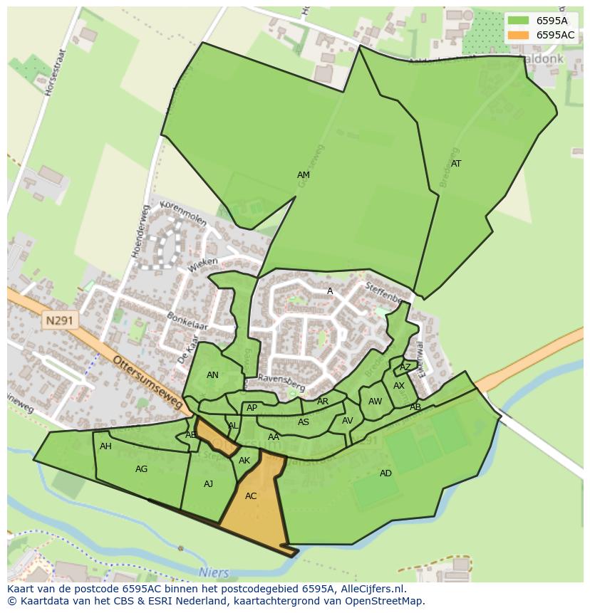 Afbeelding van het postcodegebied 6595 AC op de kaart.