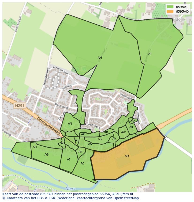Afbeelding van het postcodegebied 6595 AD op de kaart.