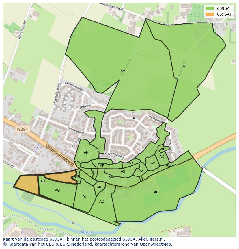 Afbeelding van het postcodegebied 6595 AH op de kaart.