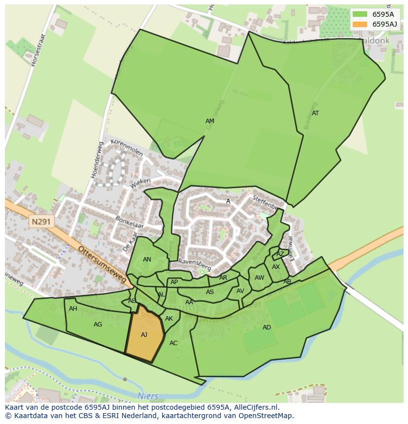 Afbeelding van het postcodegebied 6595 AJ op de kaart.