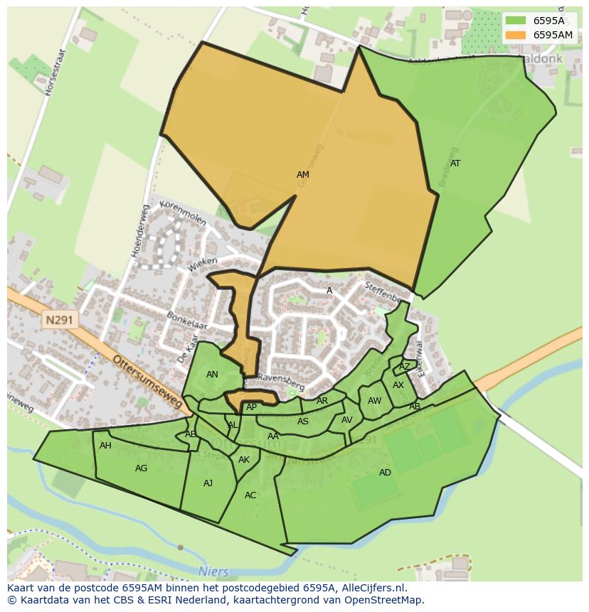 Afbeelding van het postcodegebied 6595 AM op de kaart.