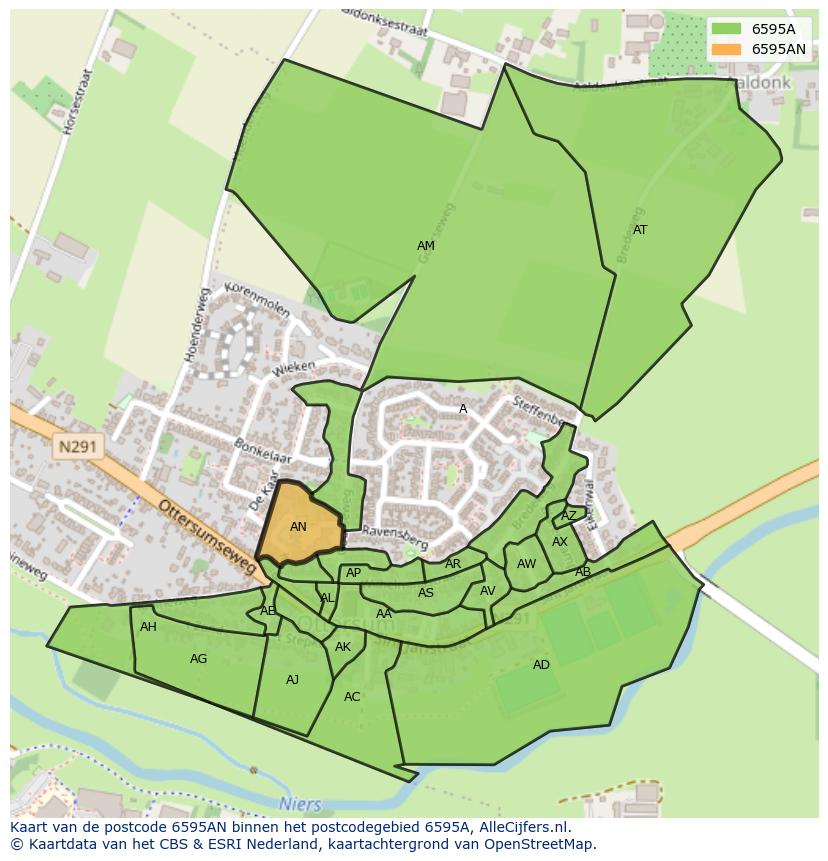 Afbeelding van het postcodegebied 6595 AN op de kaart.