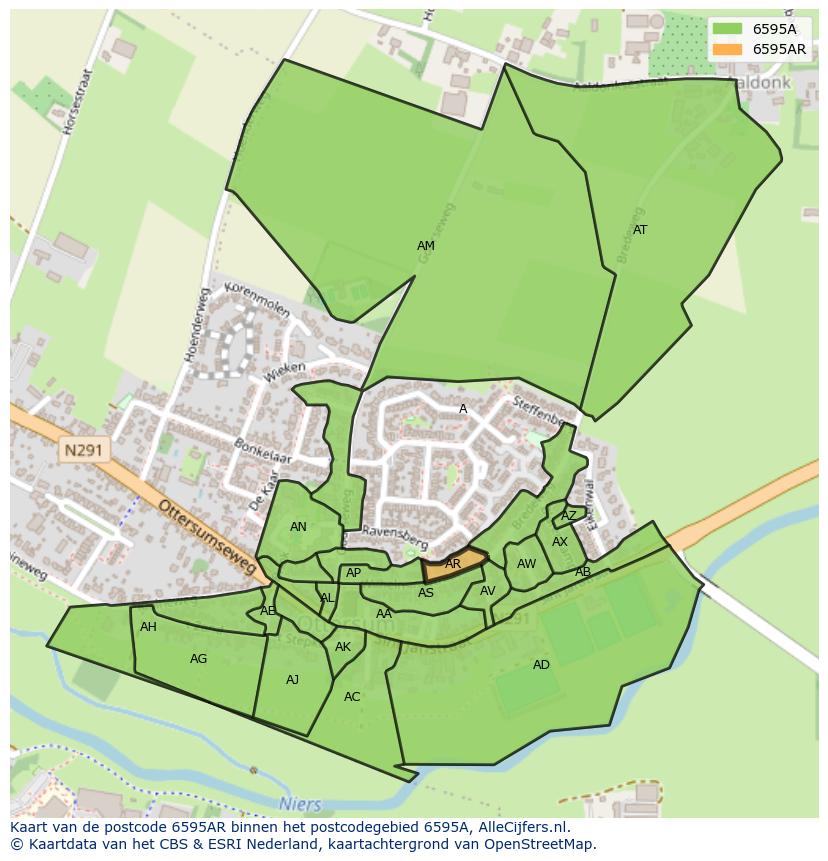 Afbeelding van het postcodegebied 6595 AR op de kaart.