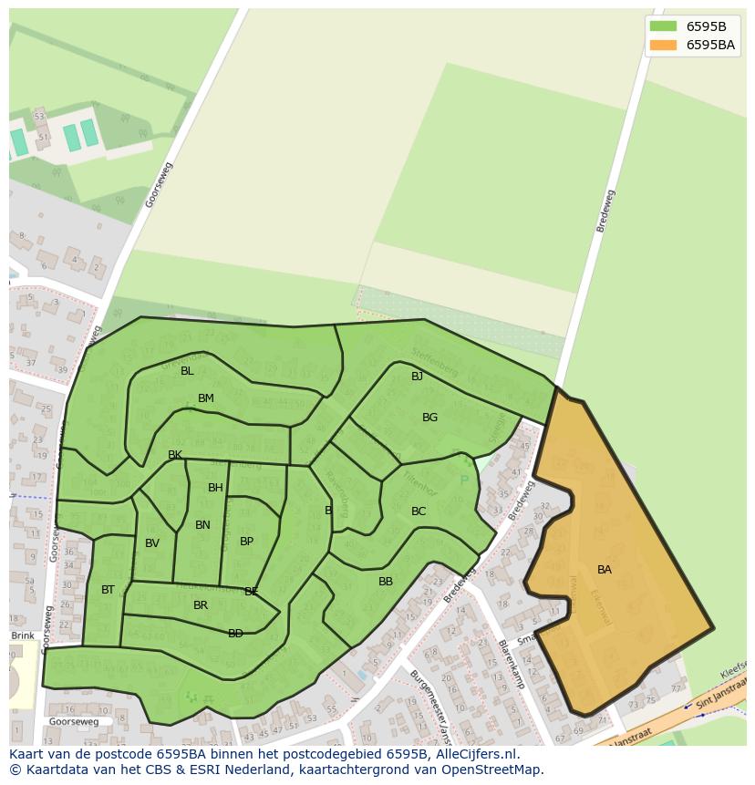 Afbeelding van het postcodegebied 6595 BA op de kaart.
