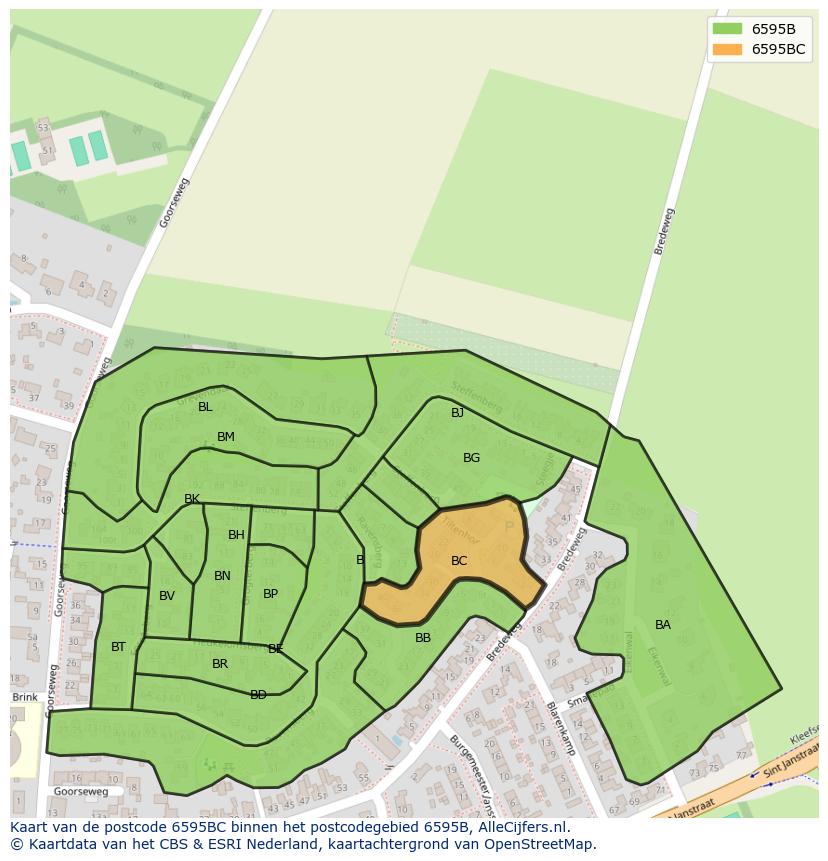 Afbeelding van het postcodegebied 6595 BC op de kaart.