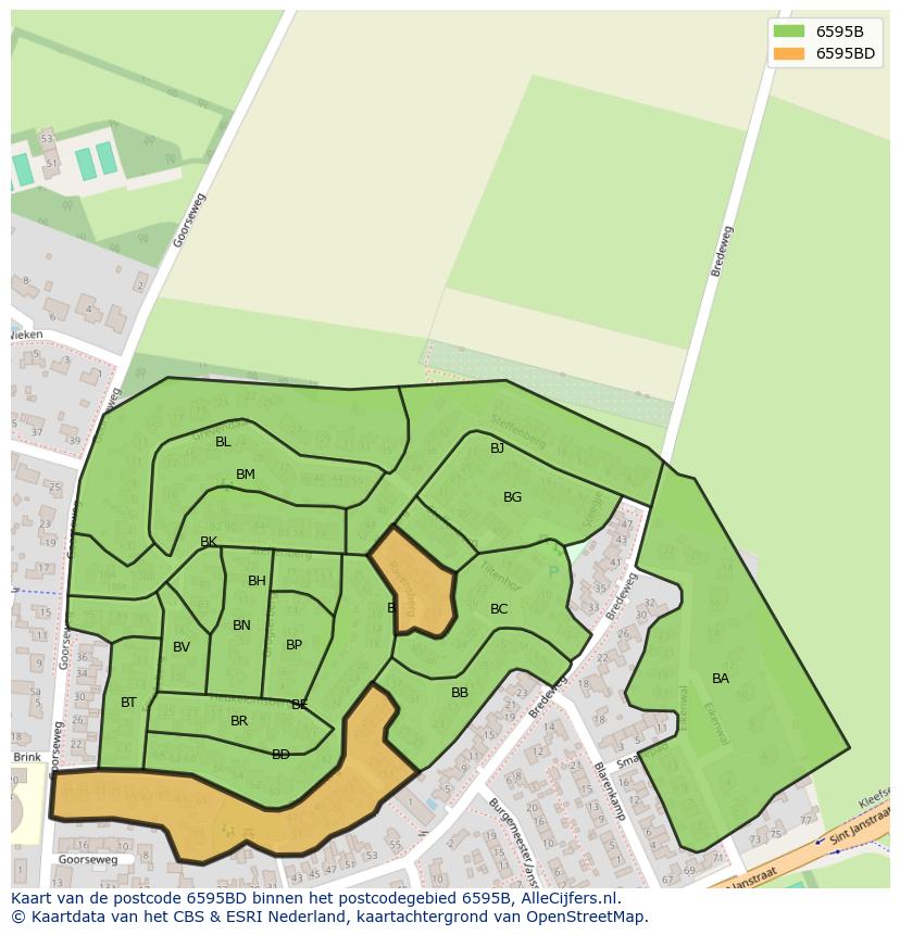 Afbeelding van het postcodegebied 6595 BD op de kaart.