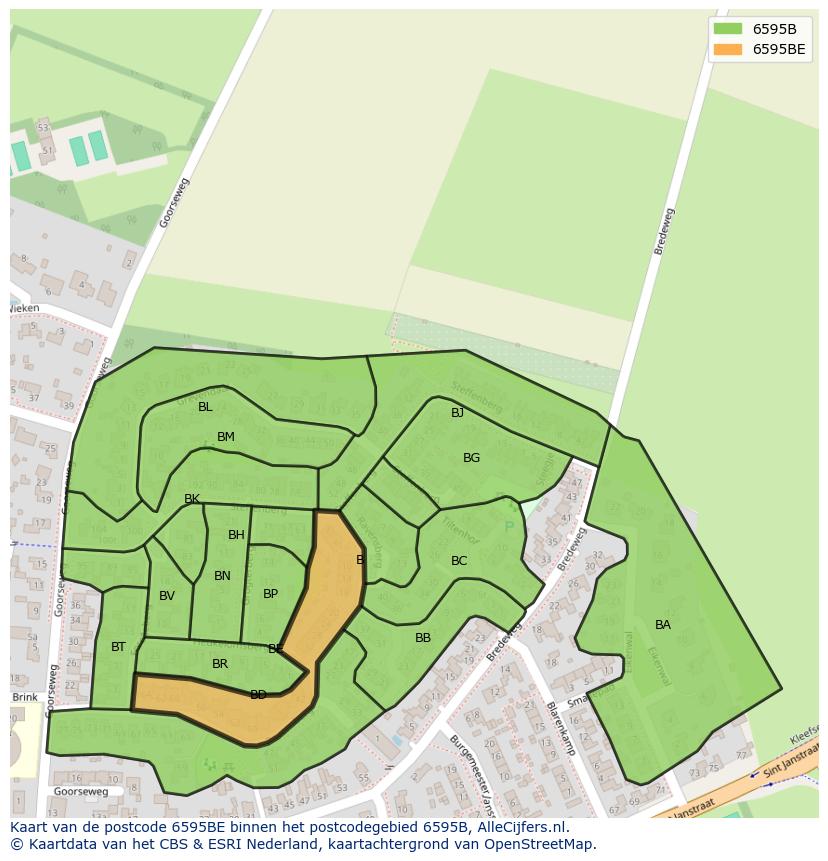 Afbeelding van het postcodegebied 6595 BE op de kaart.