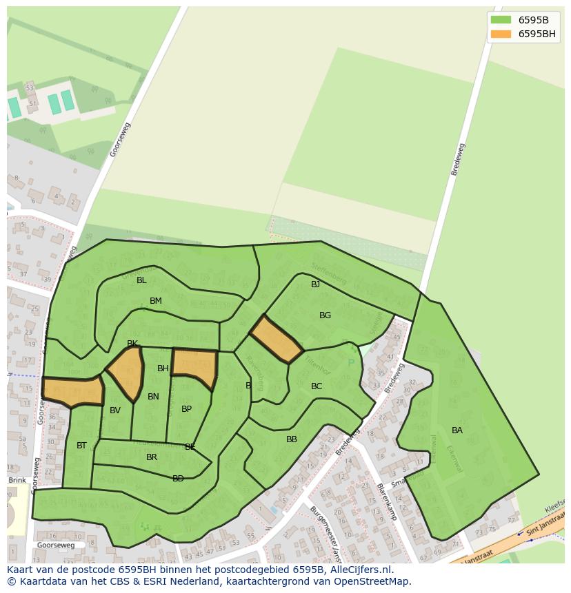 Afbeelding van het postcodegebied 6595 BH op de kaart.