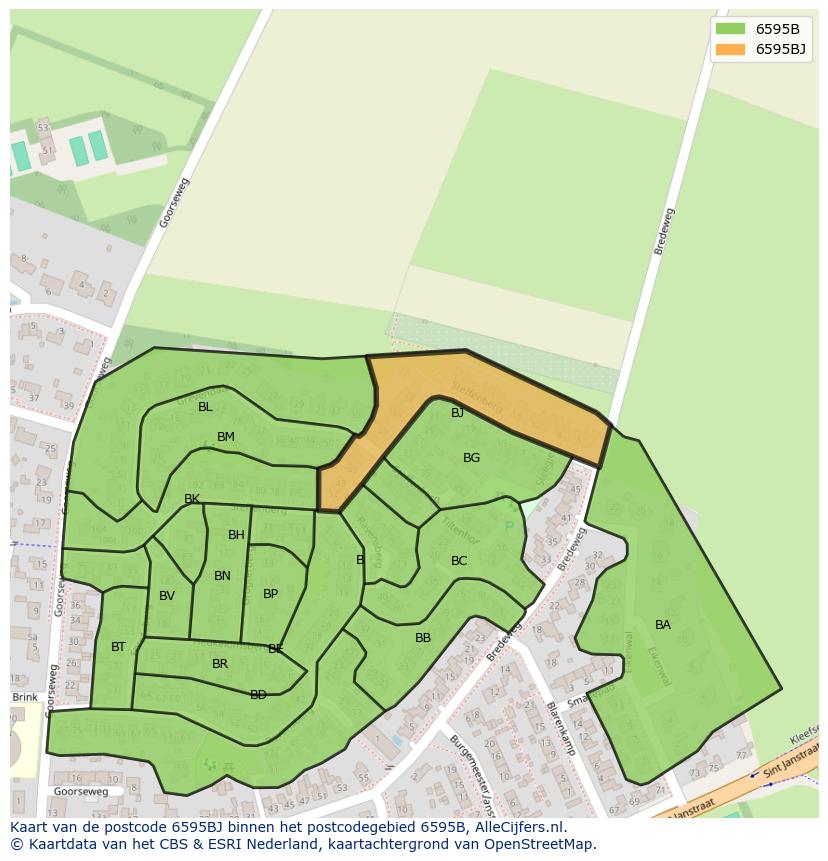 Afbeelding van het postcodegebied 6595 BJ op de kaart.