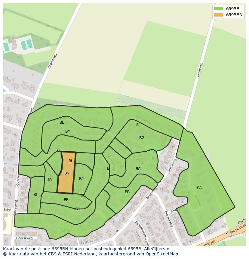 Afbeelding van het postcodegebied 6595 BN op de kaart.