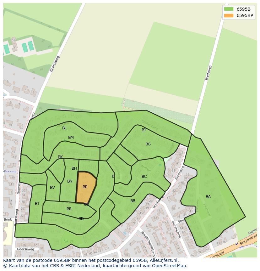 Afbeelding van het postcodegebied 6595 BP op de kaart.