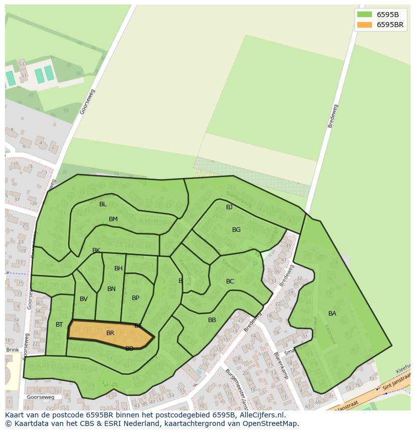 Afbeelding van het postcodegebied 6595 BR op de kaart.