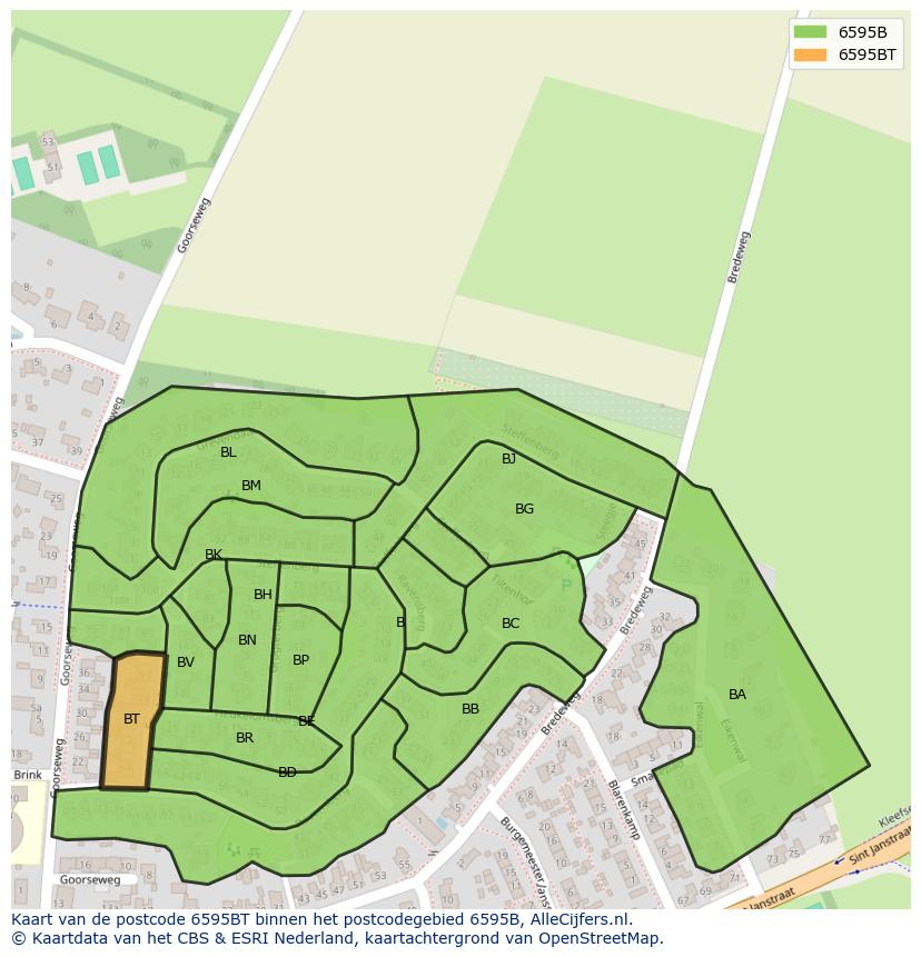Afbeelding van het postcodegebied 6595 BT op de kaart.