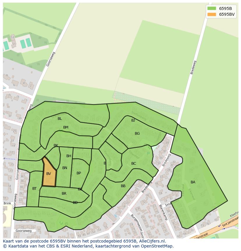 Afbeelding van het postcodegebied 6595 BV op de kaart.