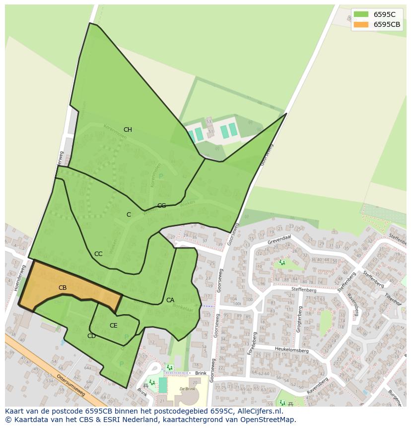 Afbeelding van het postcodegebied 6595 CB op de kaart.
