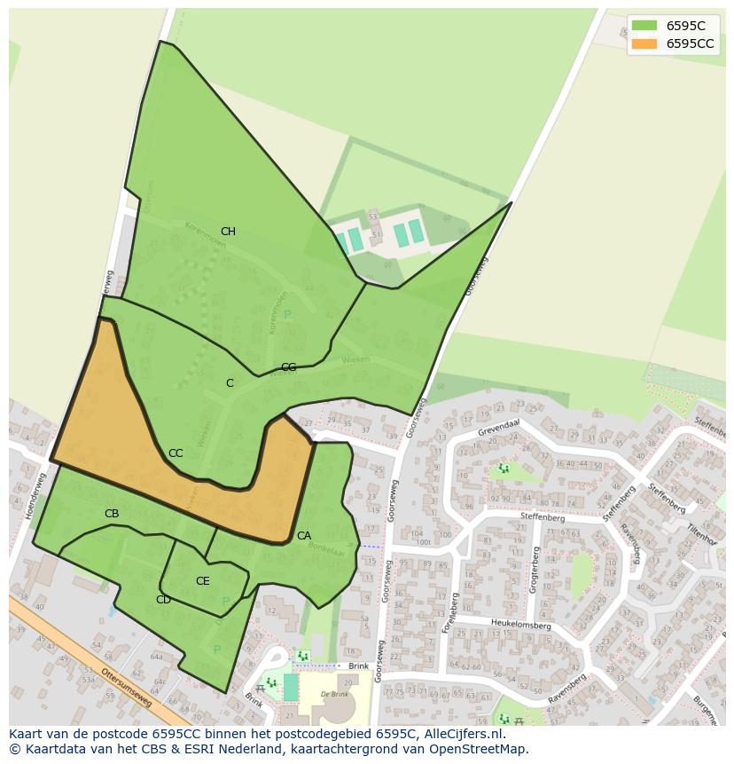 Afbeelding van het postcodegebied 6595 CC op de kaart.