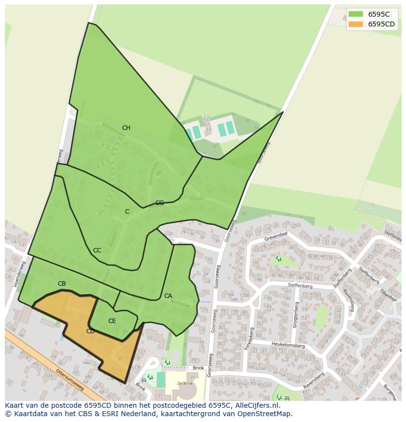 Afbeelding van het postcodegebied 6595 CD op de kaart.