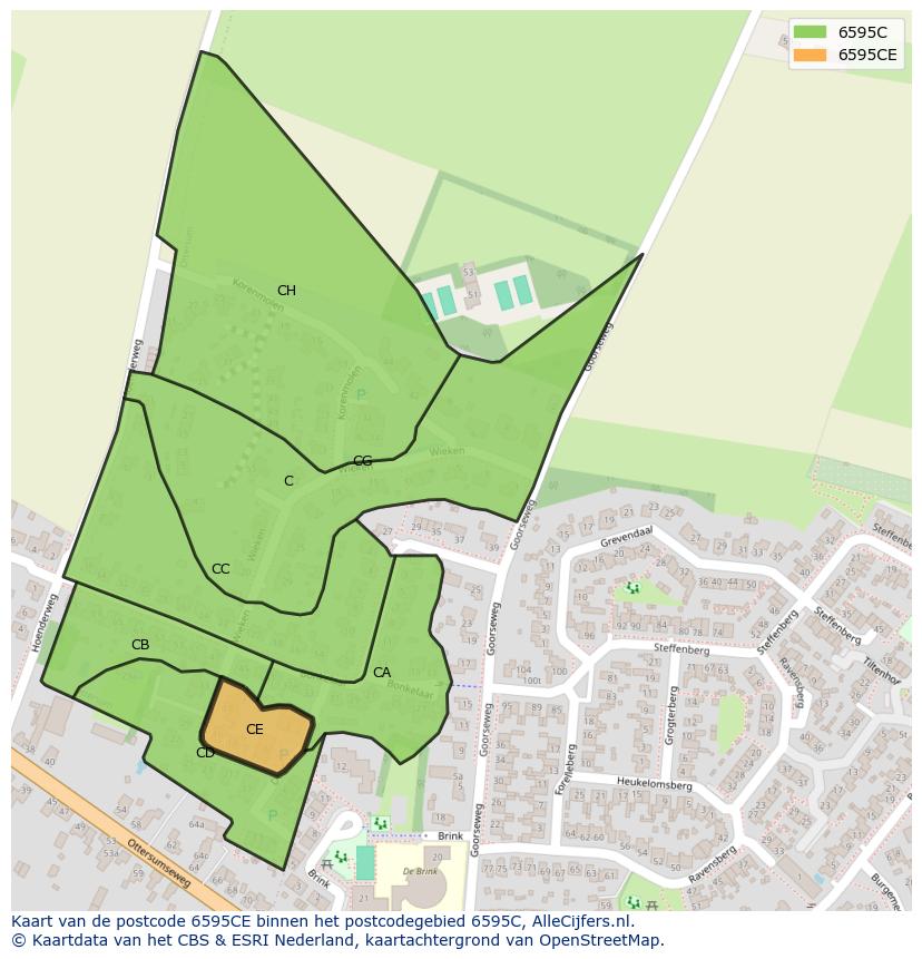 Afbeelding van het postcodegebied 6595 CE op de kaart.
