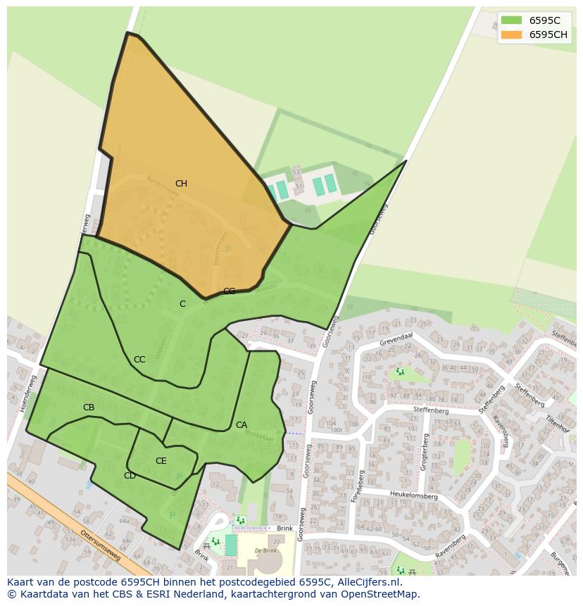 Afbeelding van het postcodegebied 6595 CH op de kaart.