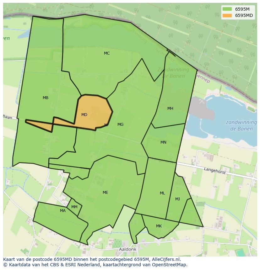 Afbeelding van het postcodegebied 6595 MD op de kaart.