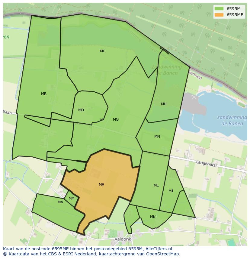 Afbeelding van het postcodegebied 6595 ME op de kaart.