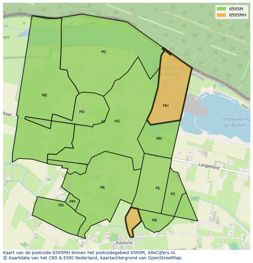 Afbeelding van het postcodegebied 6595 MH op de kaart.
