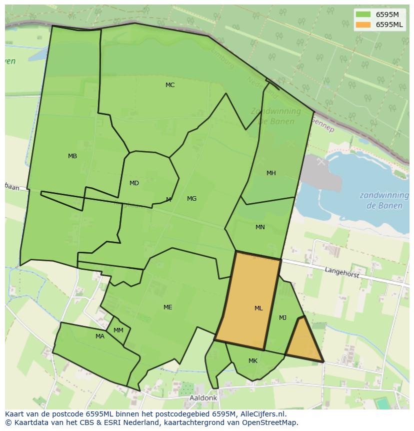 Afbeelding van het postcodegebied 6595 ML op de kaart.