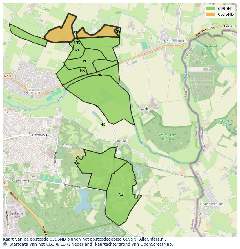 Afbeelding van het postcodegebied 6595 NB op de kaart.