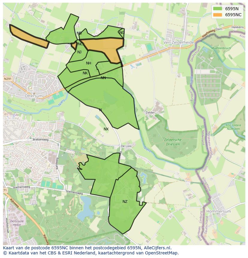 Afbeelding van het postcodegebied 6595 NC op de kaart.