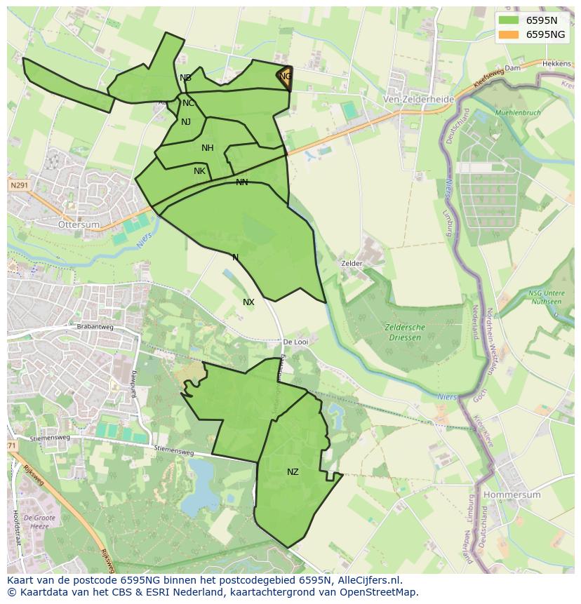 Afbeelding van het postcodegebied 6595 NG op de kaart.